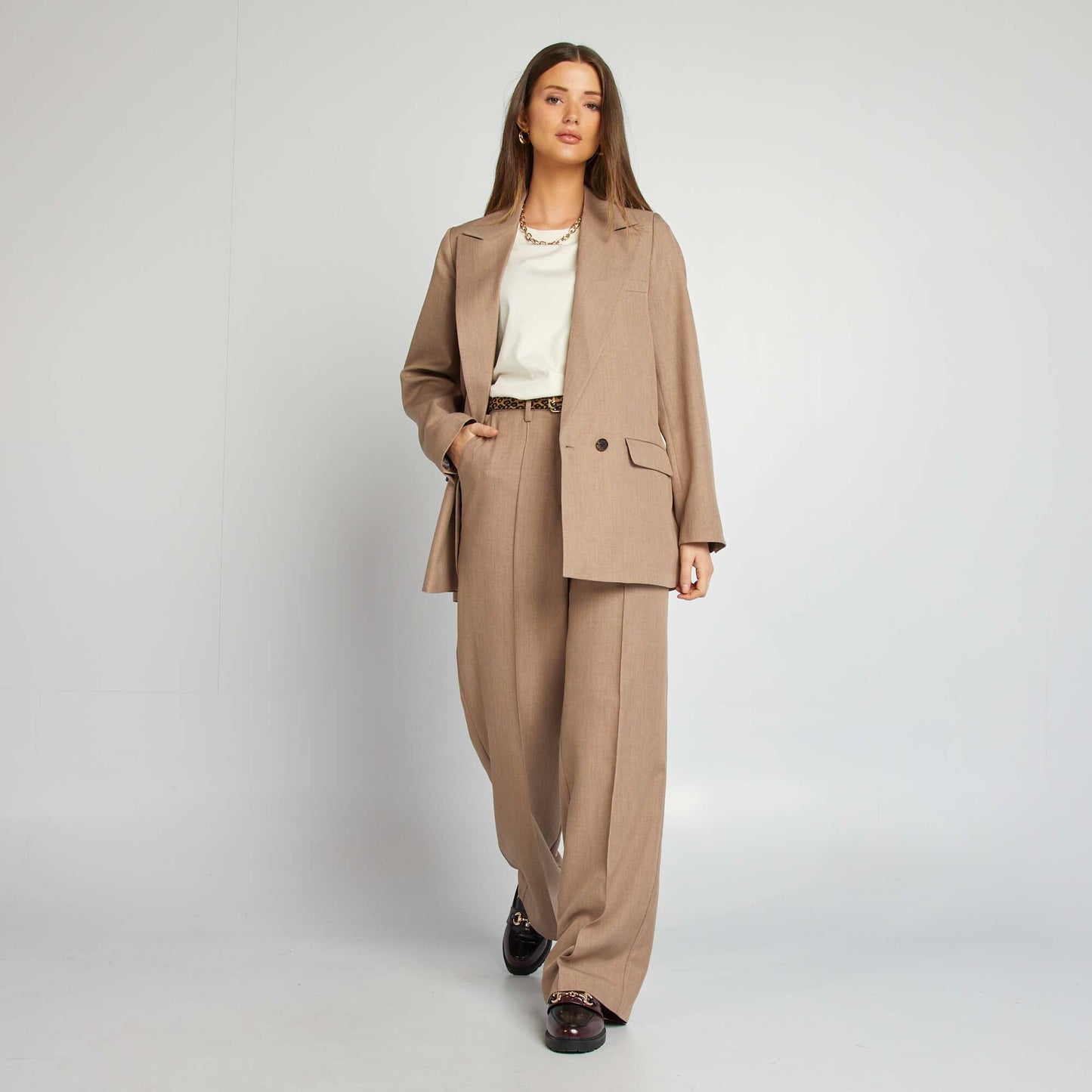 Pantalon large à pinces BEIGE