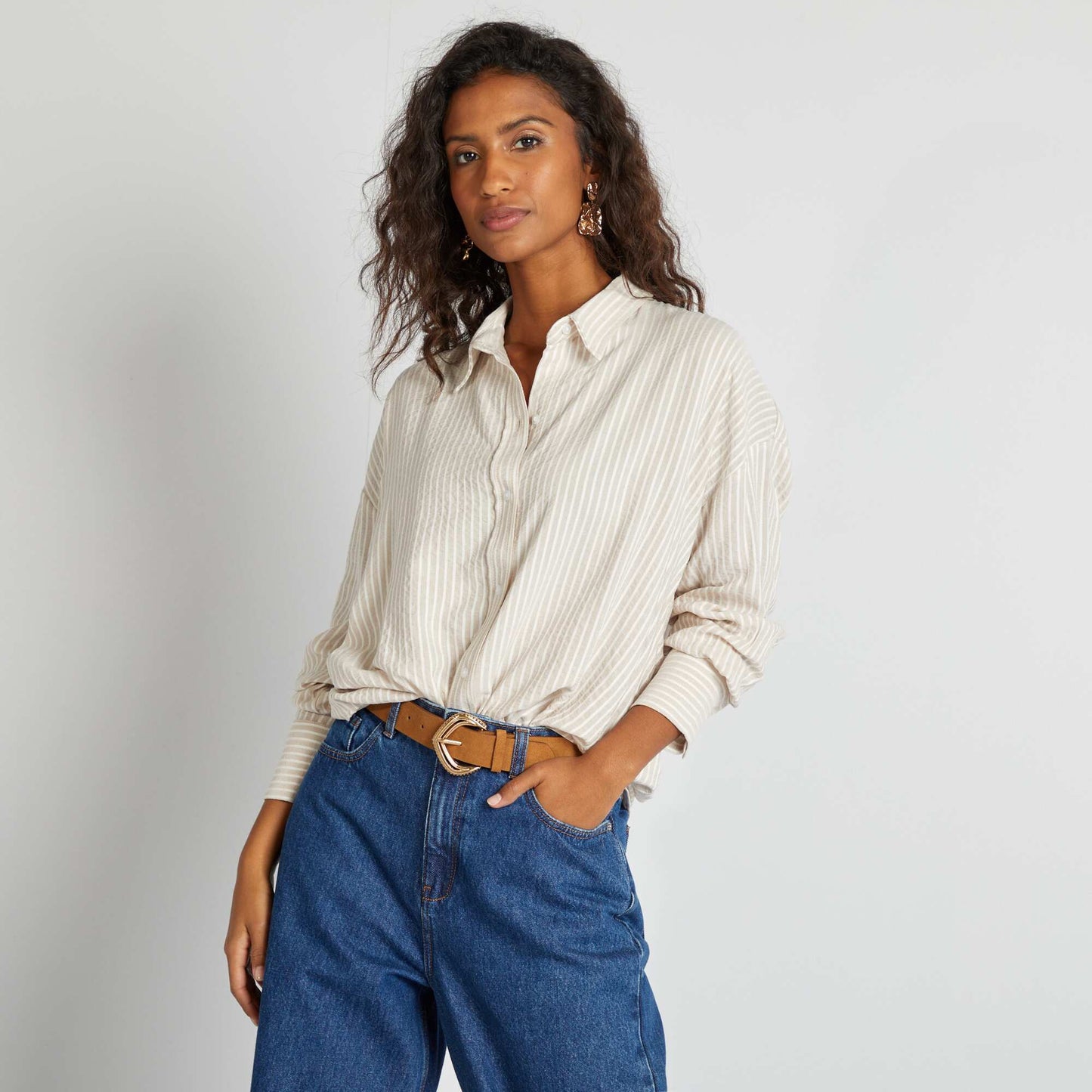 Chemise fluide oversize Beige rayé
