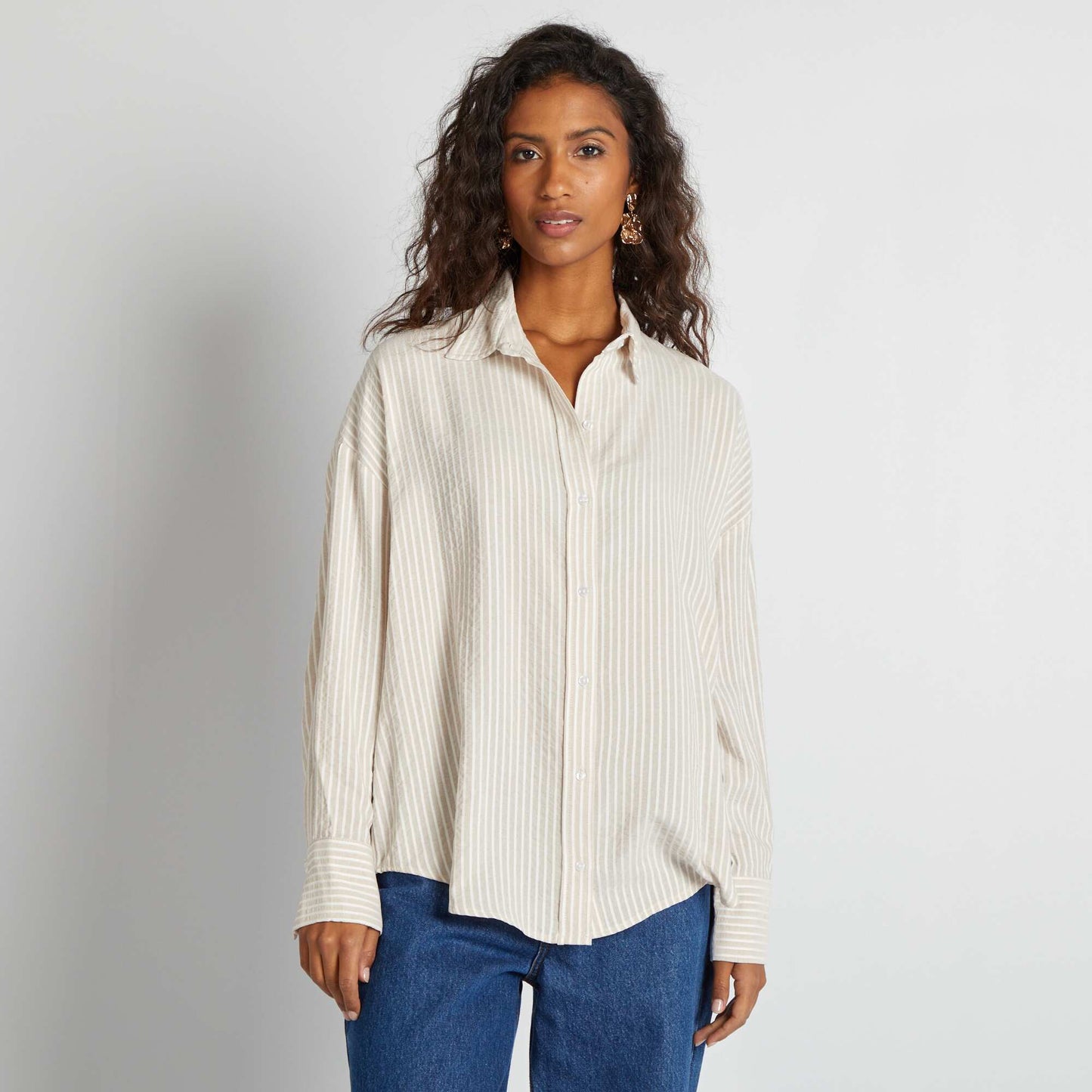 Chemise fluide oversize Beige rayé