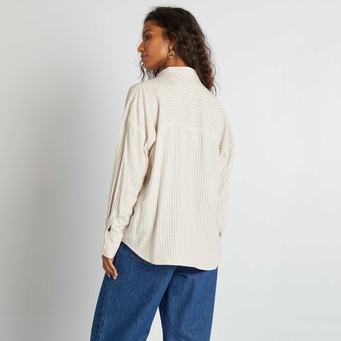 Chemise fluide oversize Beige rayé