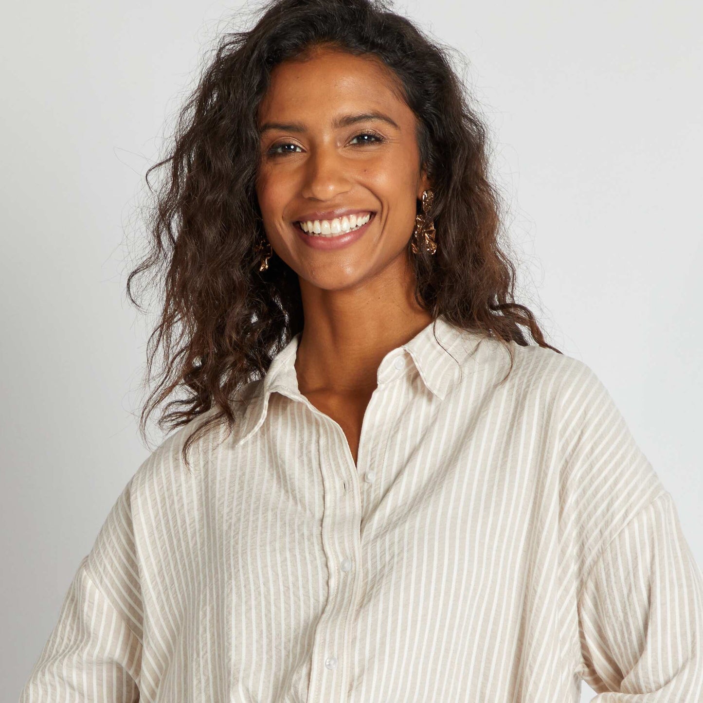 Chemise fluide oversize Beige rayé