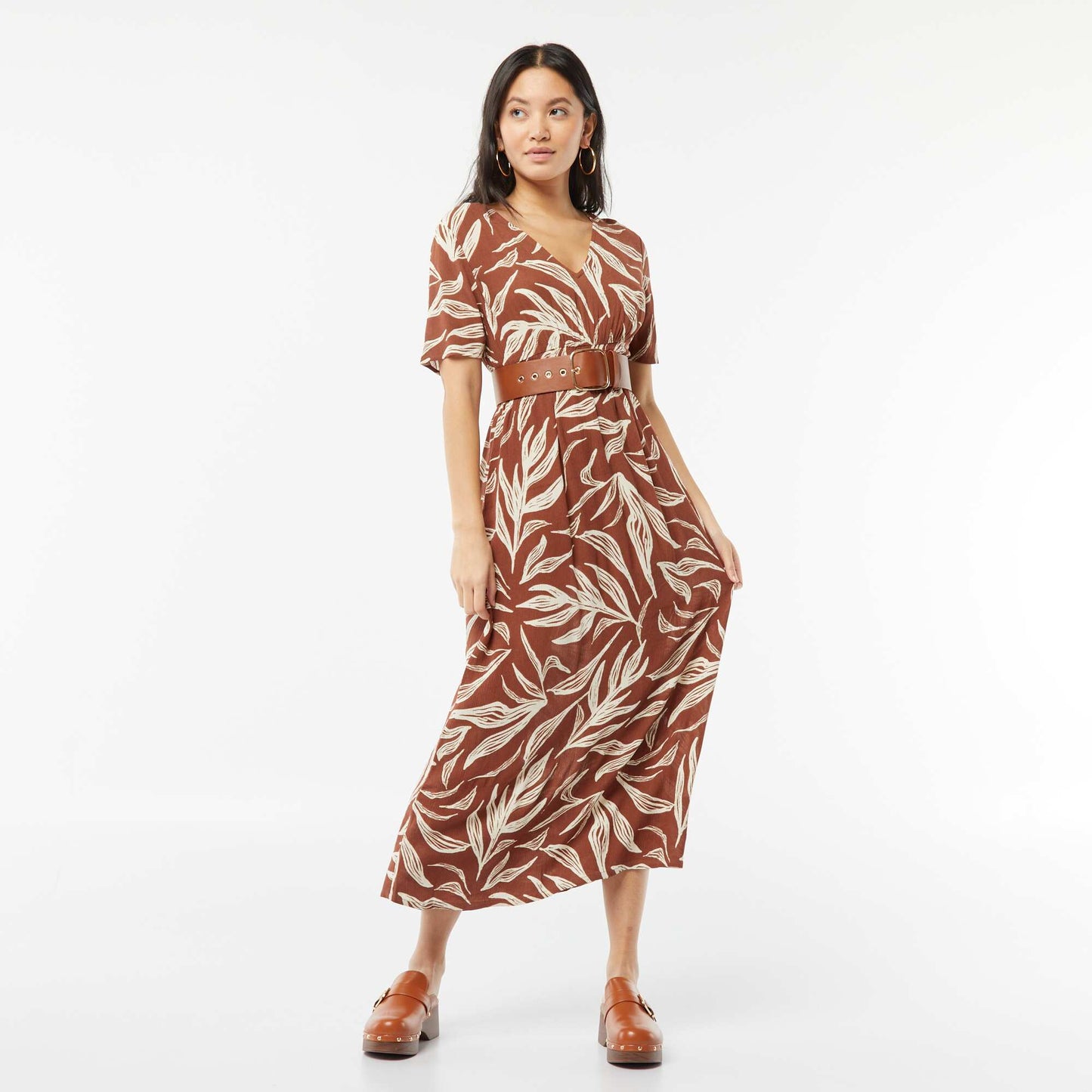 Robe midi en maille crêpe MARRON