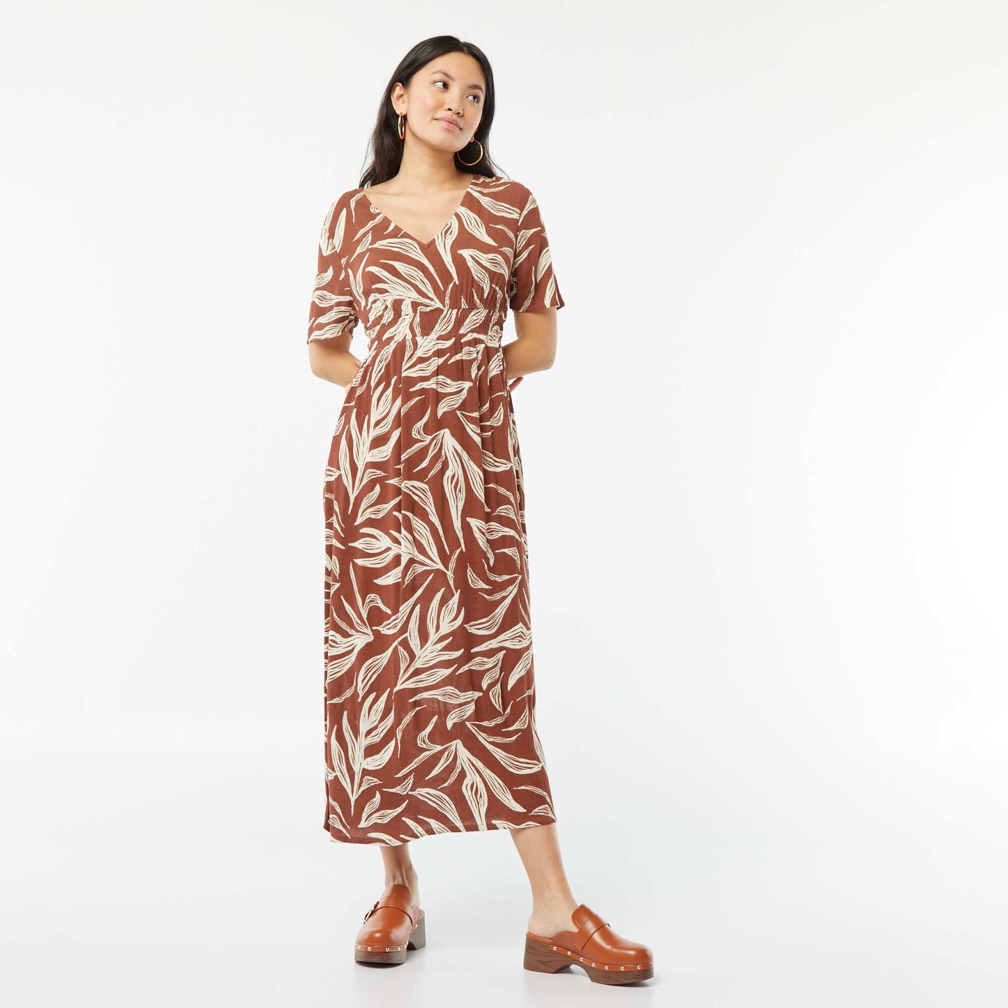 Robe midi en maille crêpe MARRON