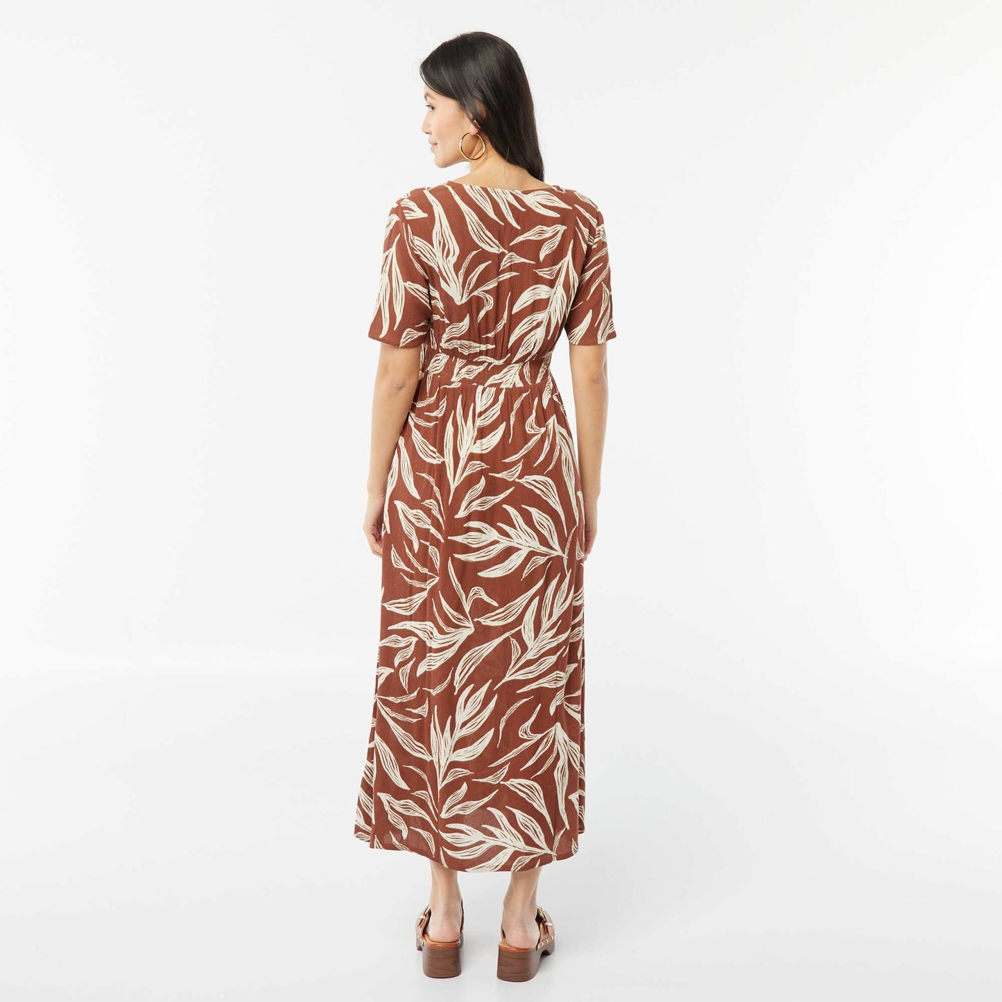 Robe midi en maille crêpe MARRON