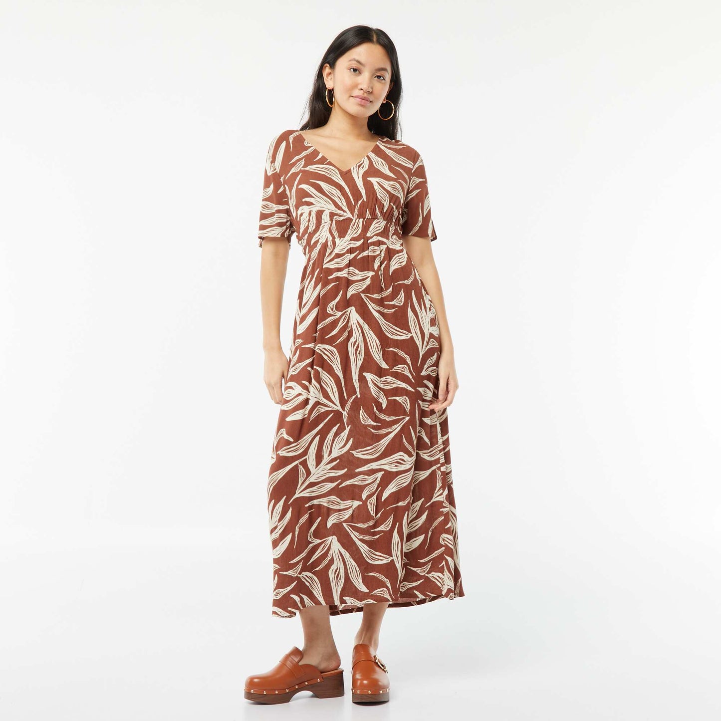 Robe midi en maille crêpe MARRON