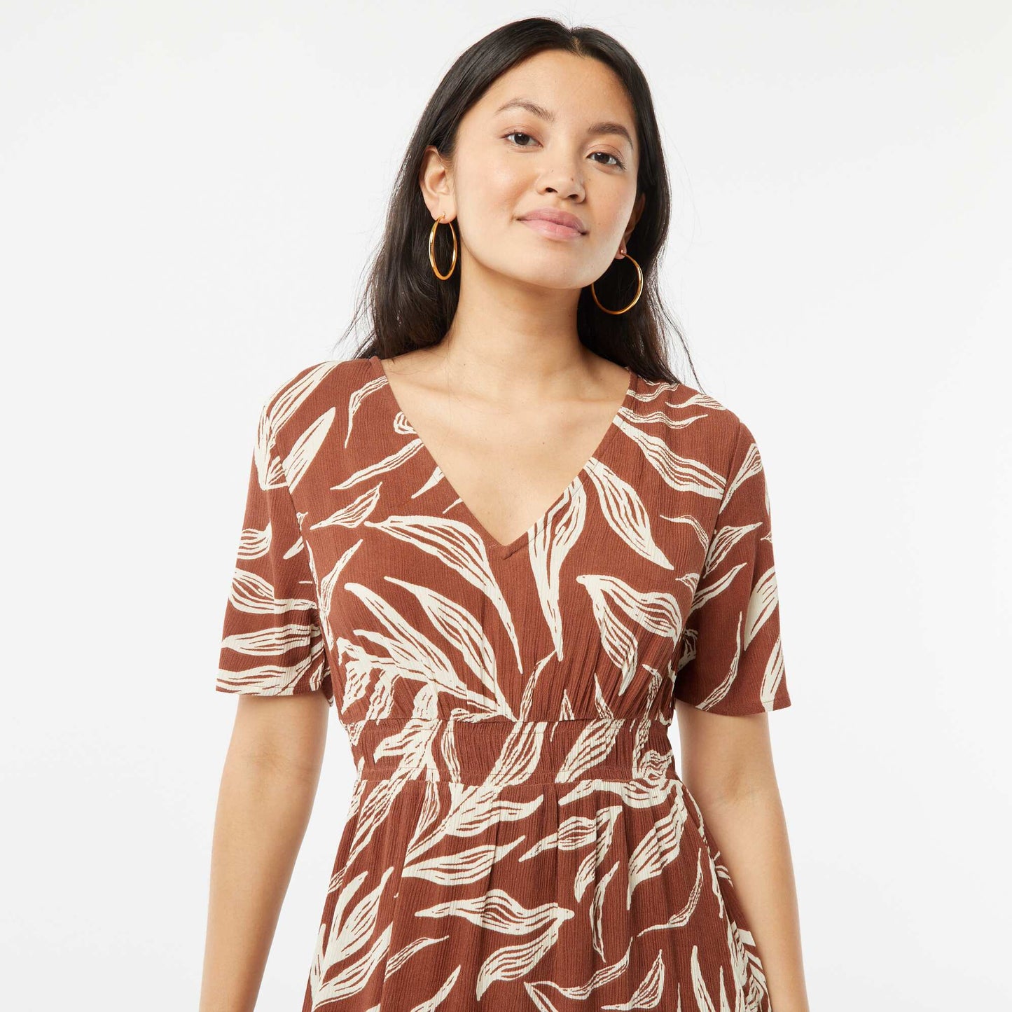 Robe midi en maille crêpe MARRON