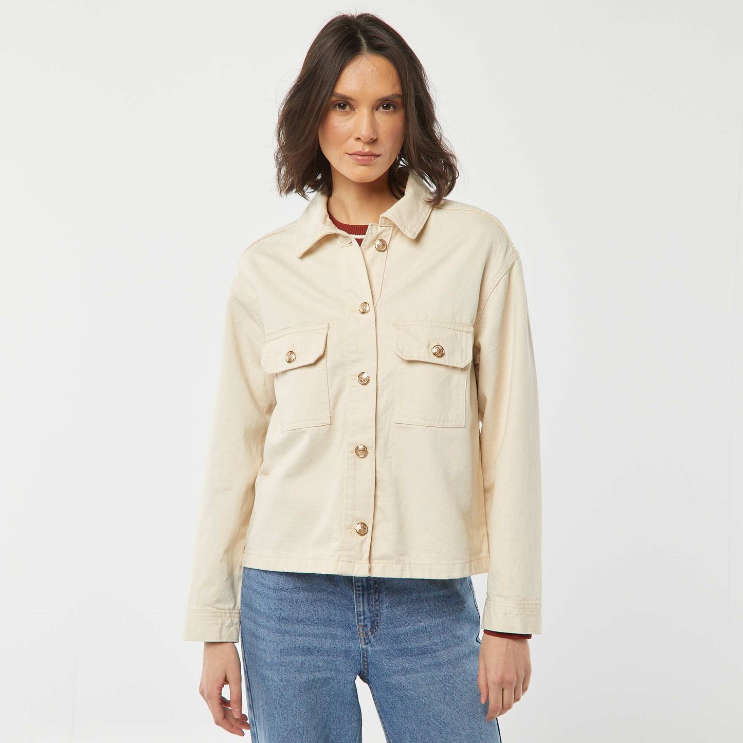 Veste en jean avec boutons dorés BLANC