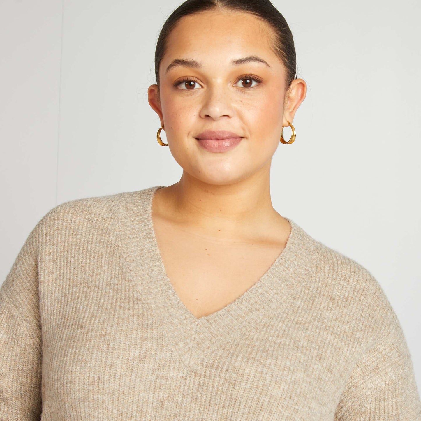 Pull en maille col V MARRON