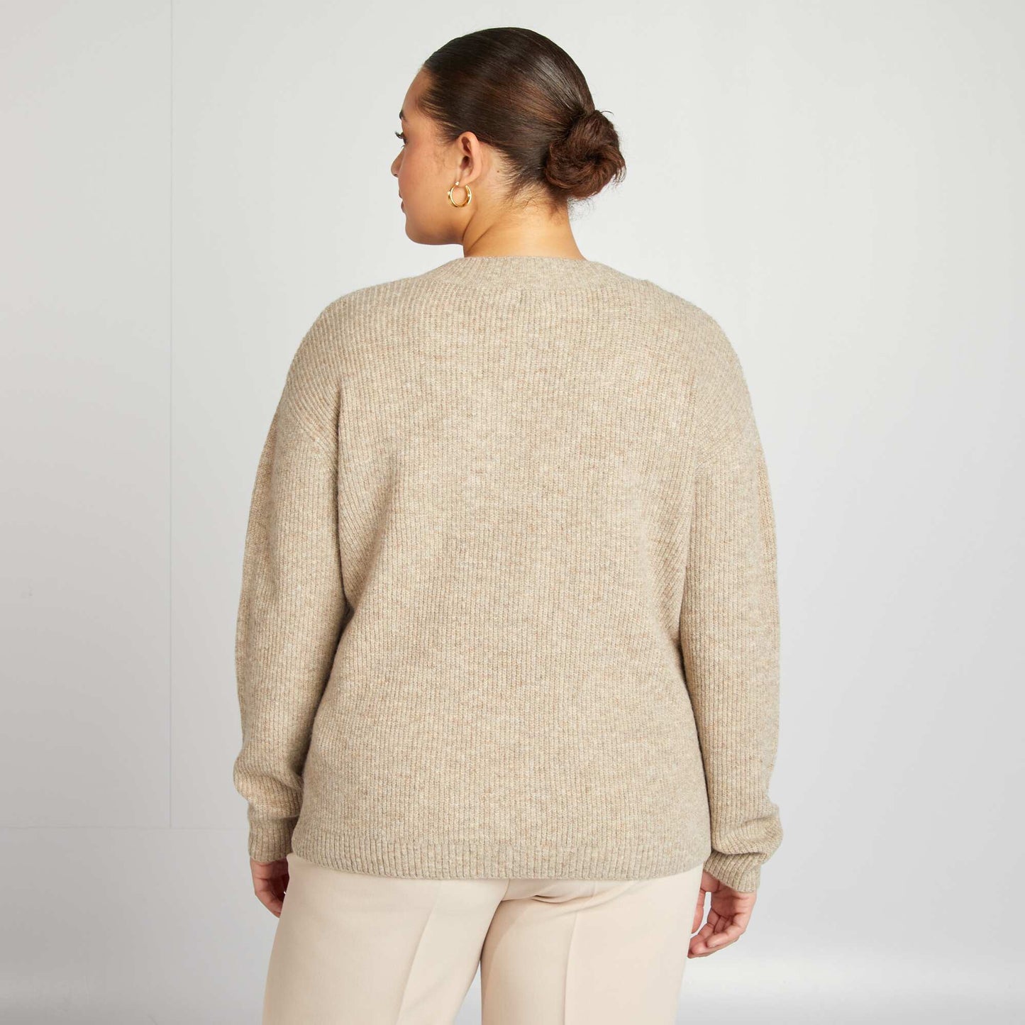 Pull en maille col V MARRON