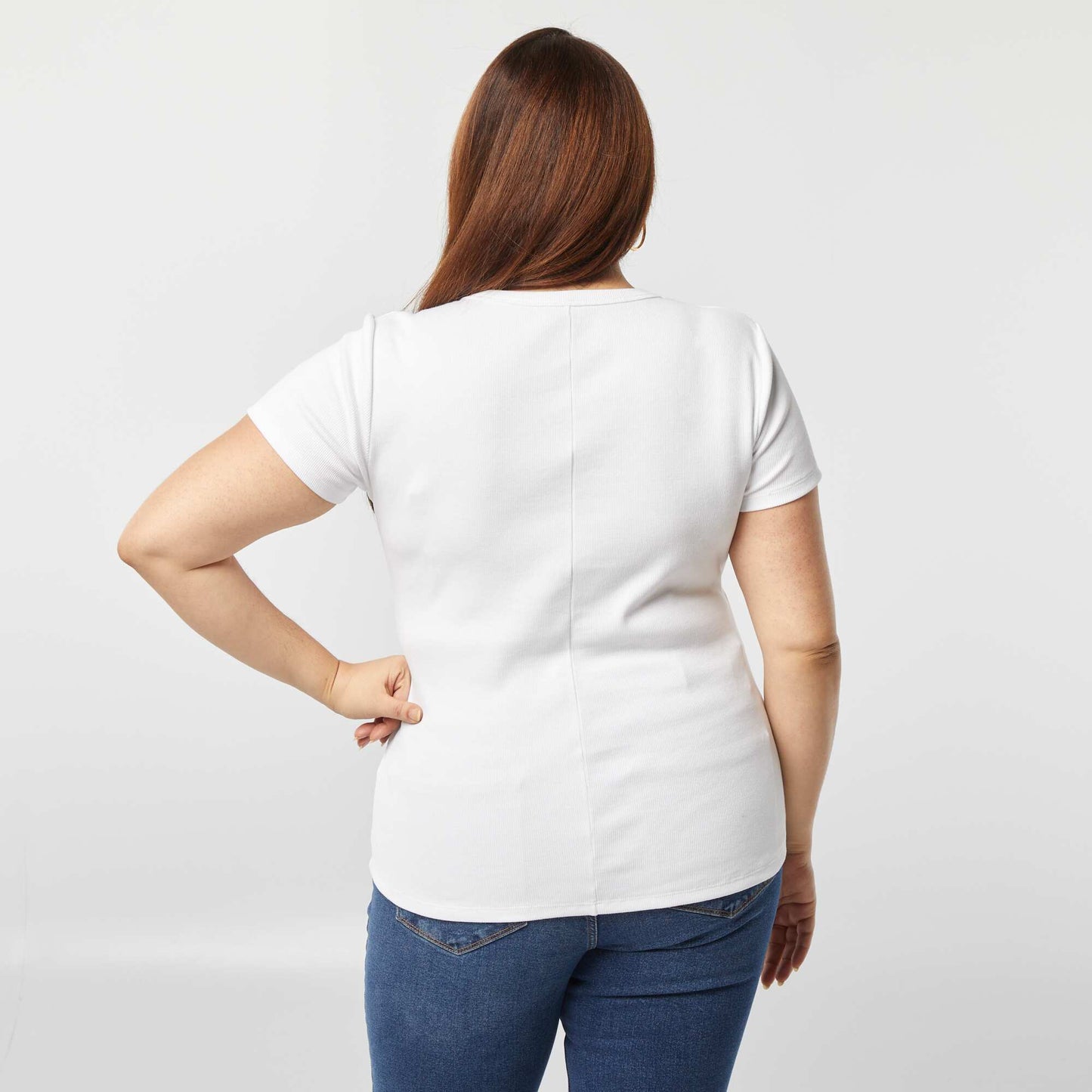 Tee-shirt côtelé avec encolure boutonnée BLANC