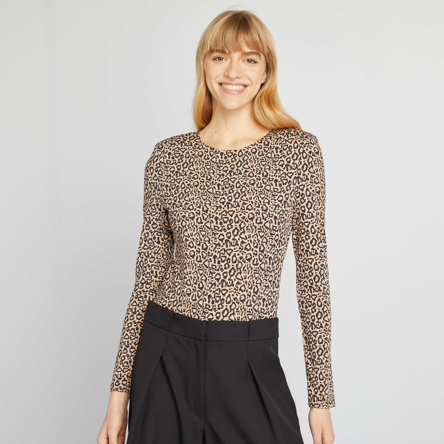Body à motif léopard manches longues BEIGE