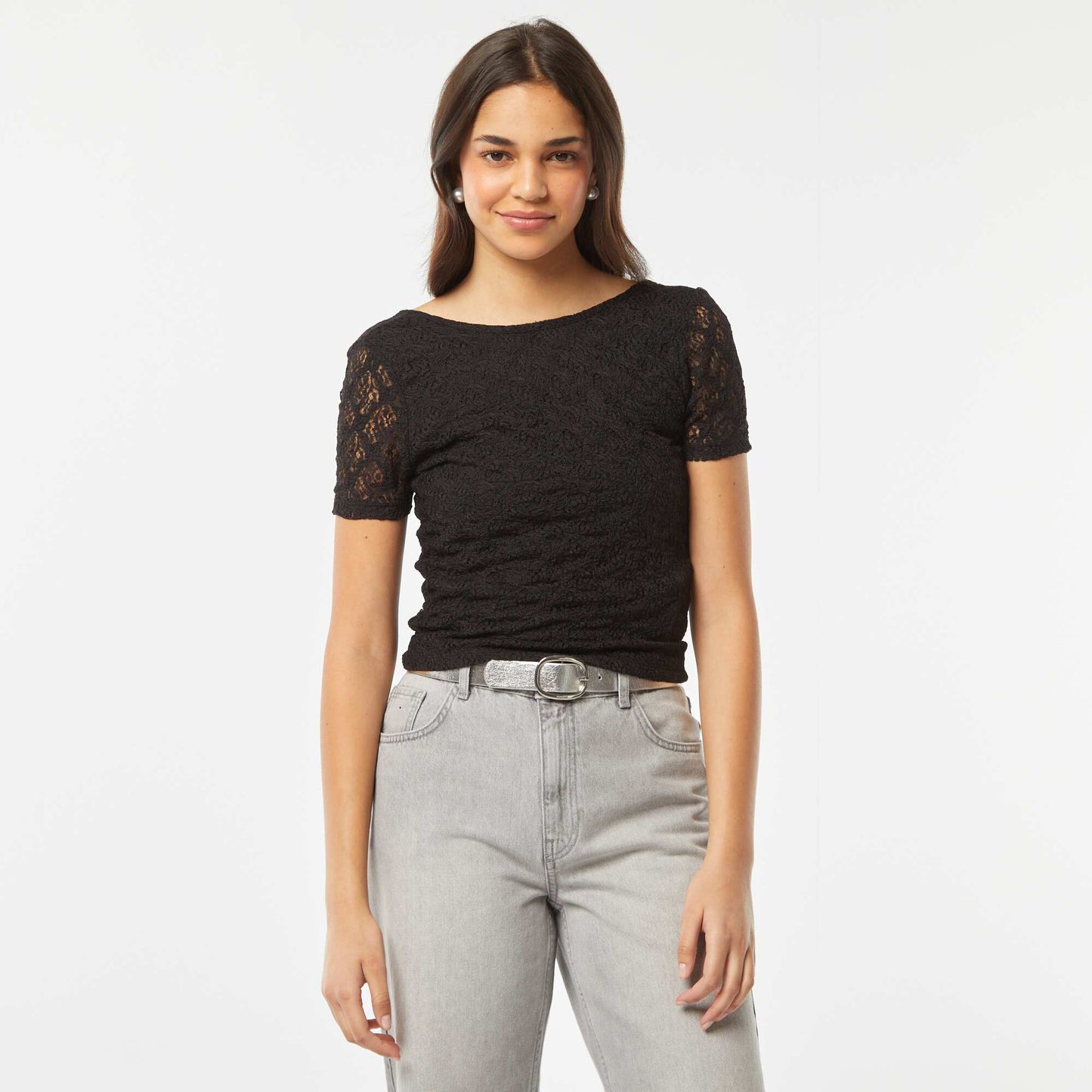 T-shirt en dentelle avec dos nu NOIR