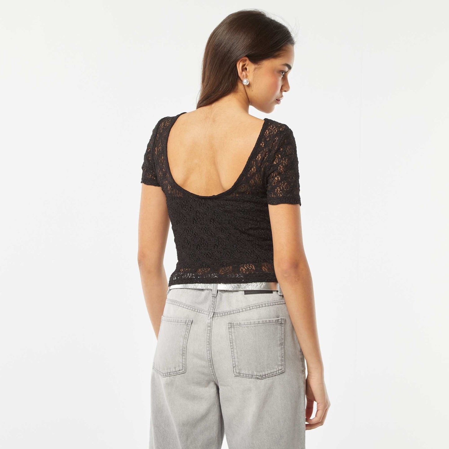 T-shirt en dentelle avec dos nu NOIR