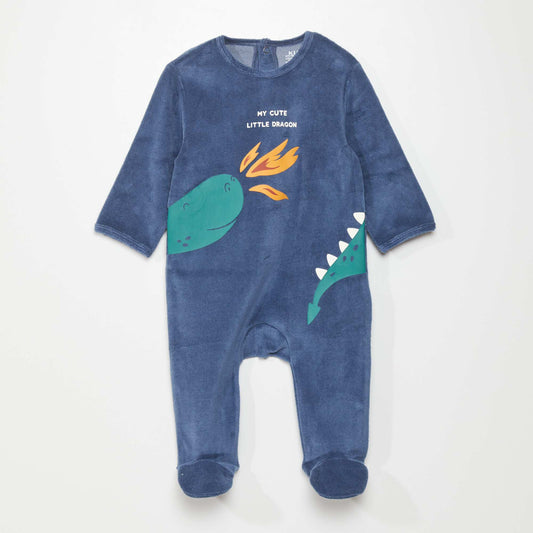 Pyjama dors-bien en velours Bleu marine dragon