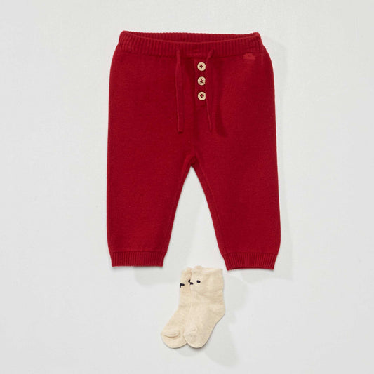 Pantalon en maille + chaussettes Rouge