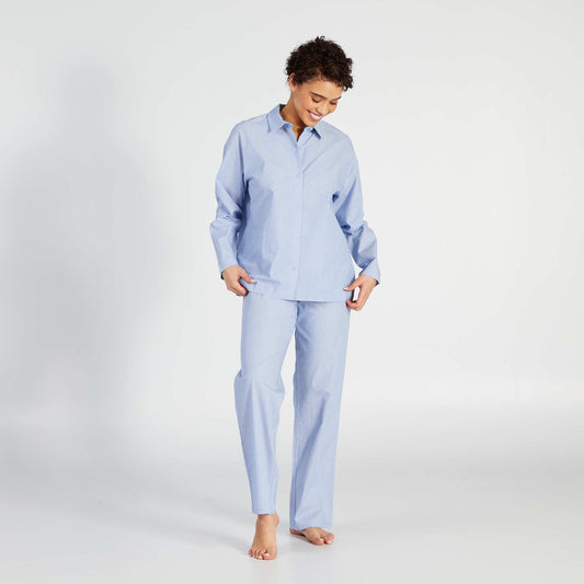 Ensemble pyjama long chemisier + pantalon - 2 pièces Bleu
