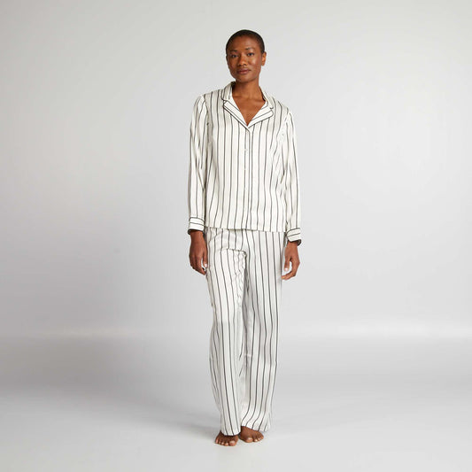 Ensemble pyjama chemisier + pantalon - 2 pièces Blanc rayé