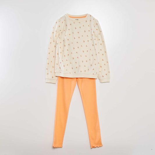 Ensemble pyjama t-shirt + legging - 2 pièces Blanc/rose