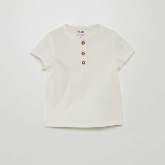 Tee-shirt uni avec col boutonné blanc