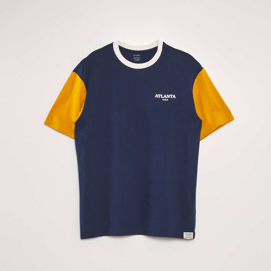 T-shirt color-block à col rond Bleu marine/jaune