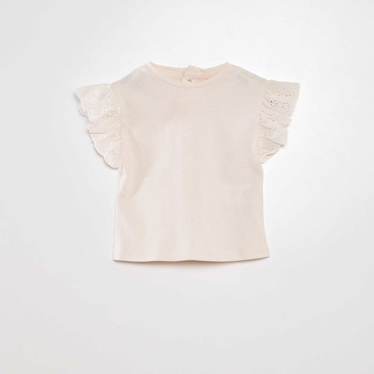 Tee-shirt avec manches broderie anglaise Rose