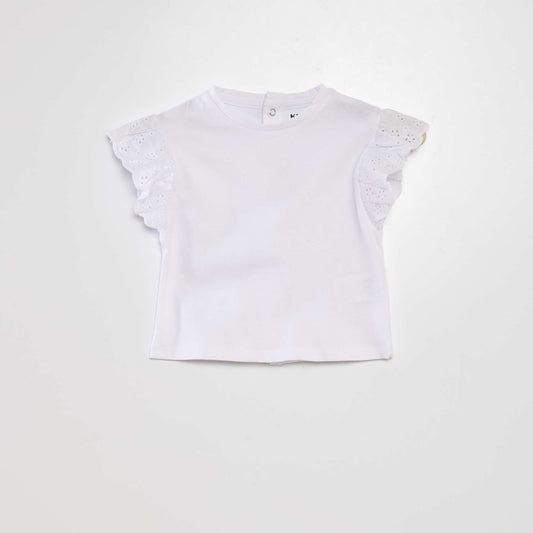 Tee-shirt avec manches broderie anglaise Blanc