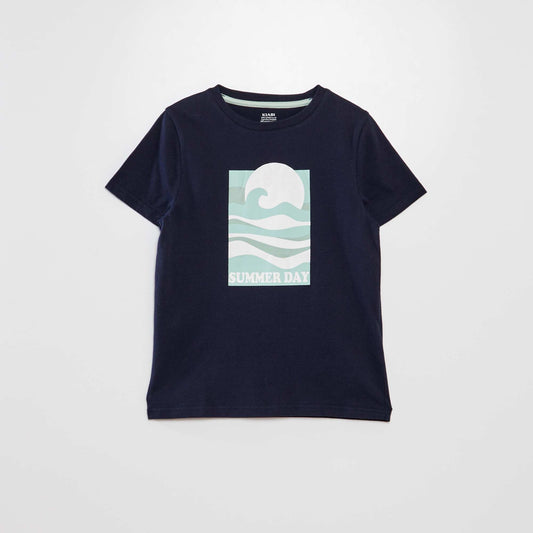 T-shirt en coton à col rond Bleu marine