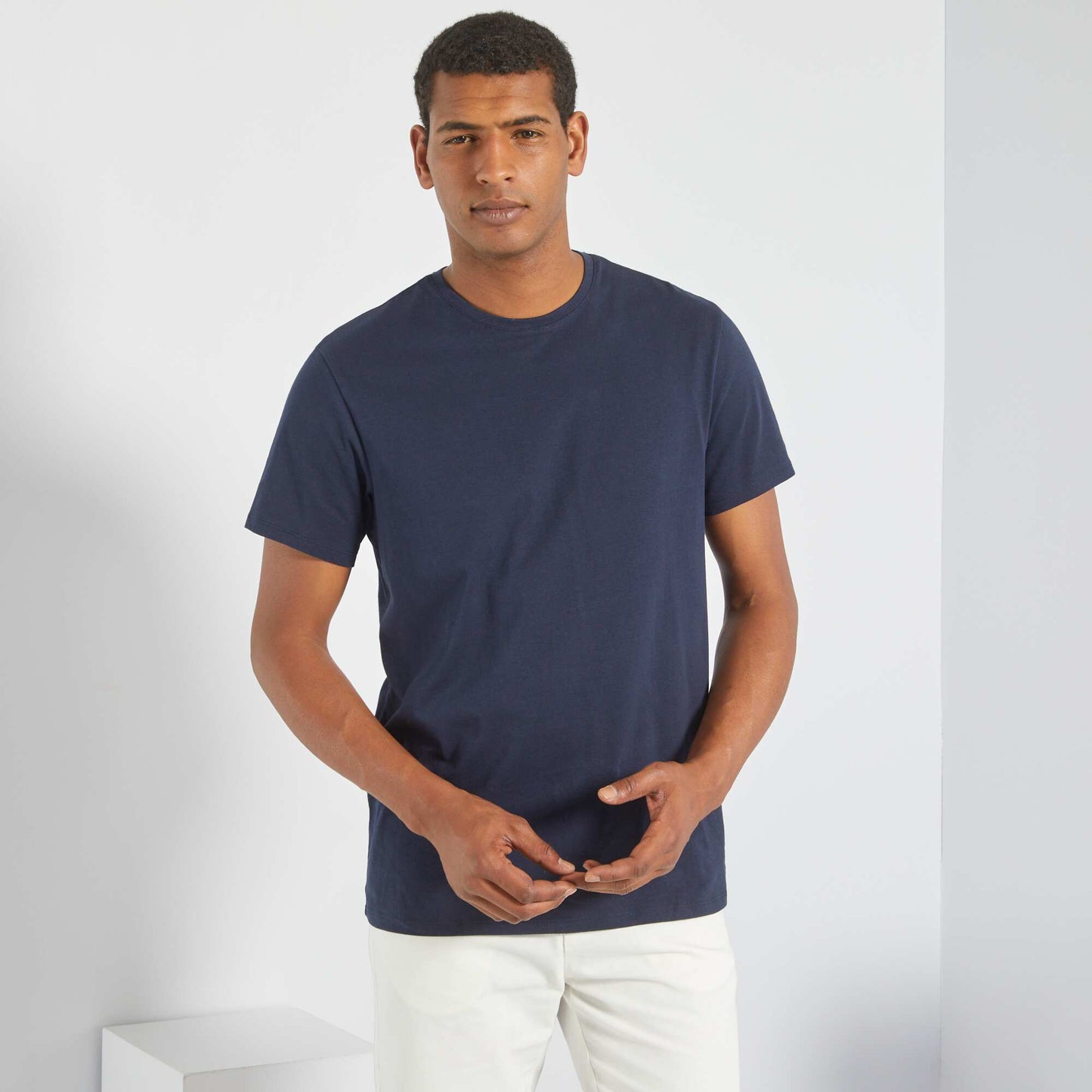 T-shirt droit en jersey uni Bleu marine