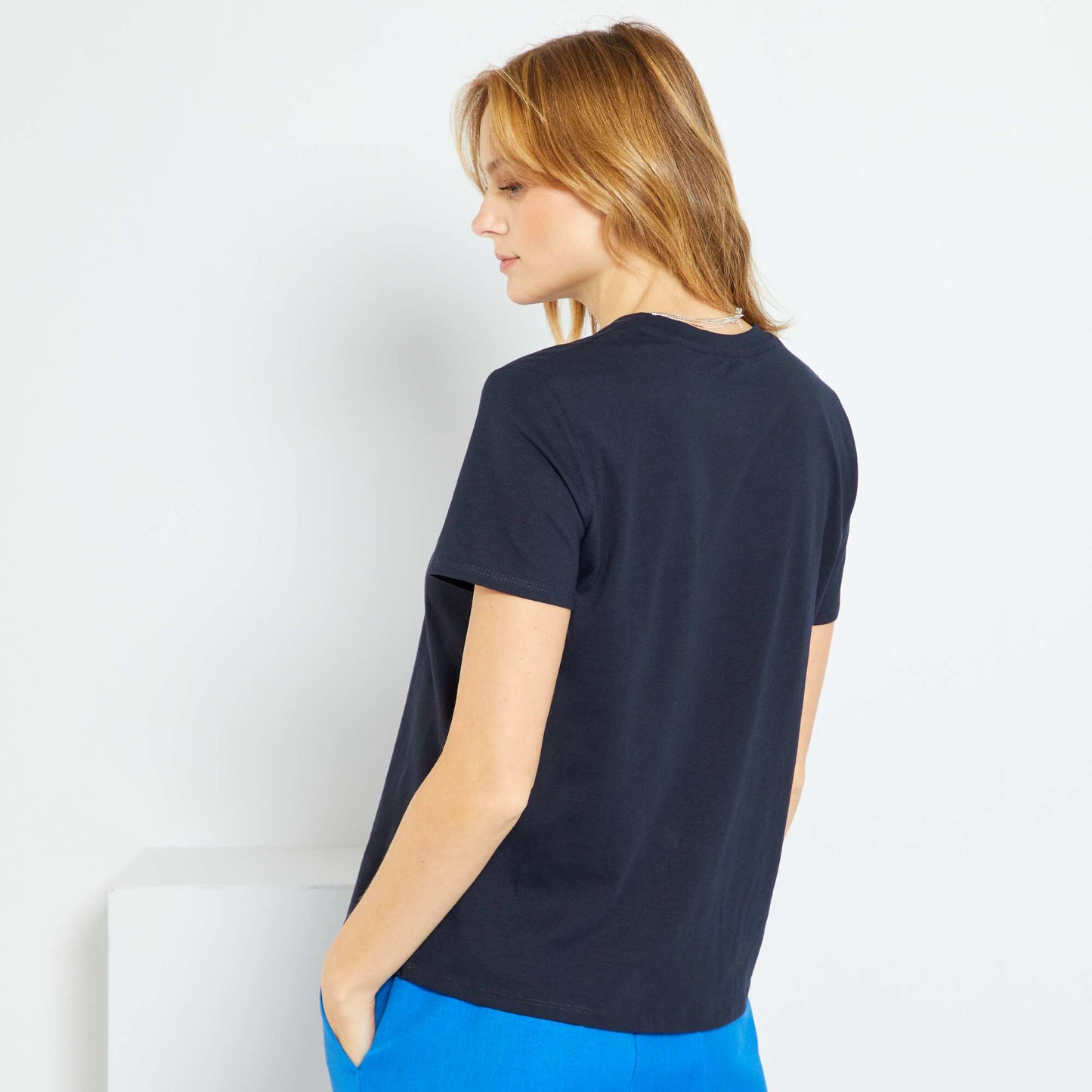 T-shirt uni en jersey bleu marine