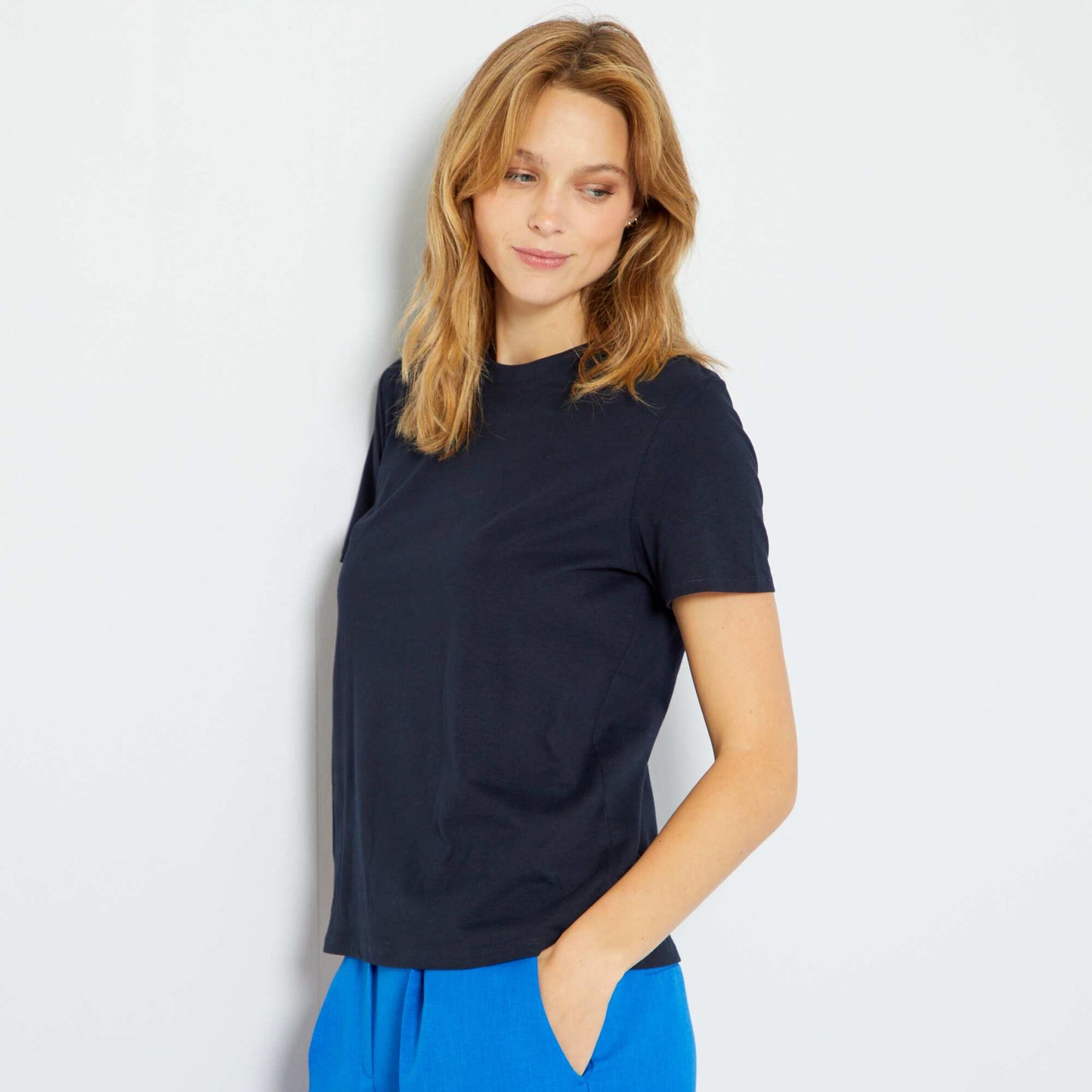 T-shirt uni en jersey bleu marine