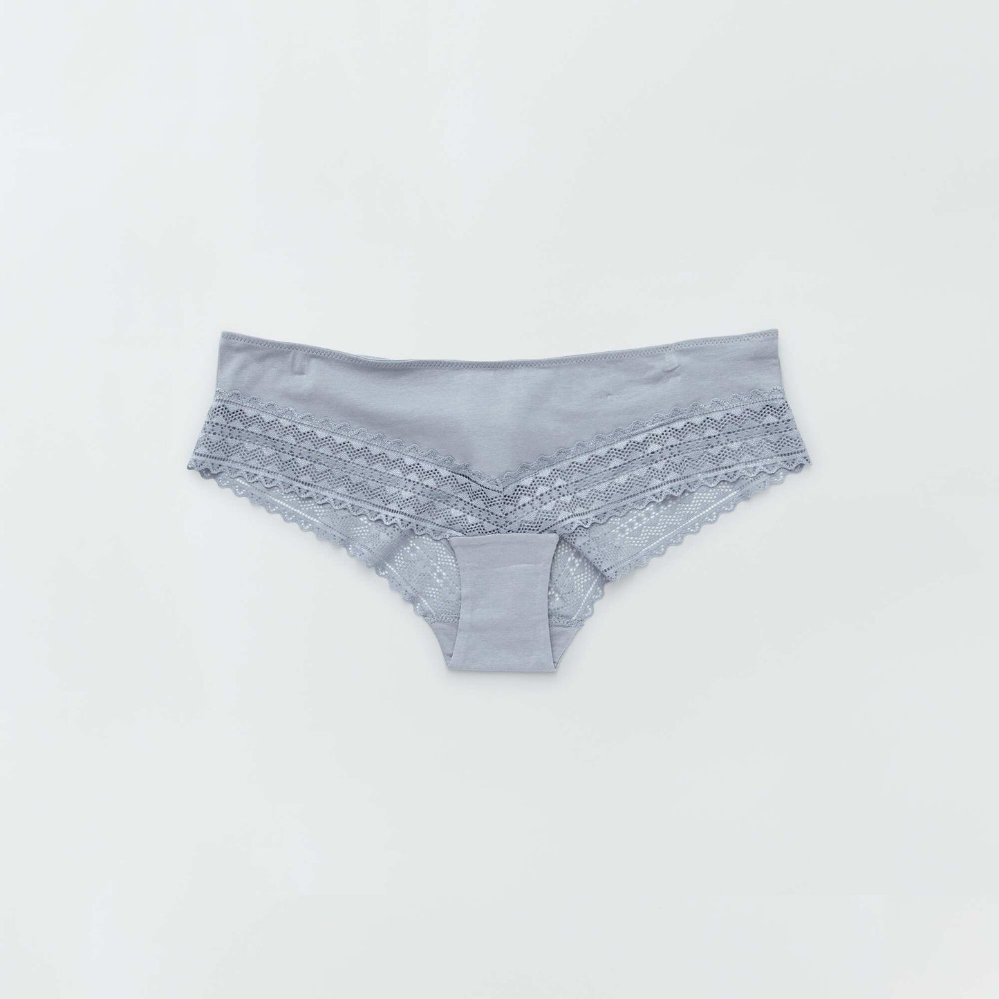 Lot de 3 shorties coton dentelle bleu grisé/blanc/gris foncé