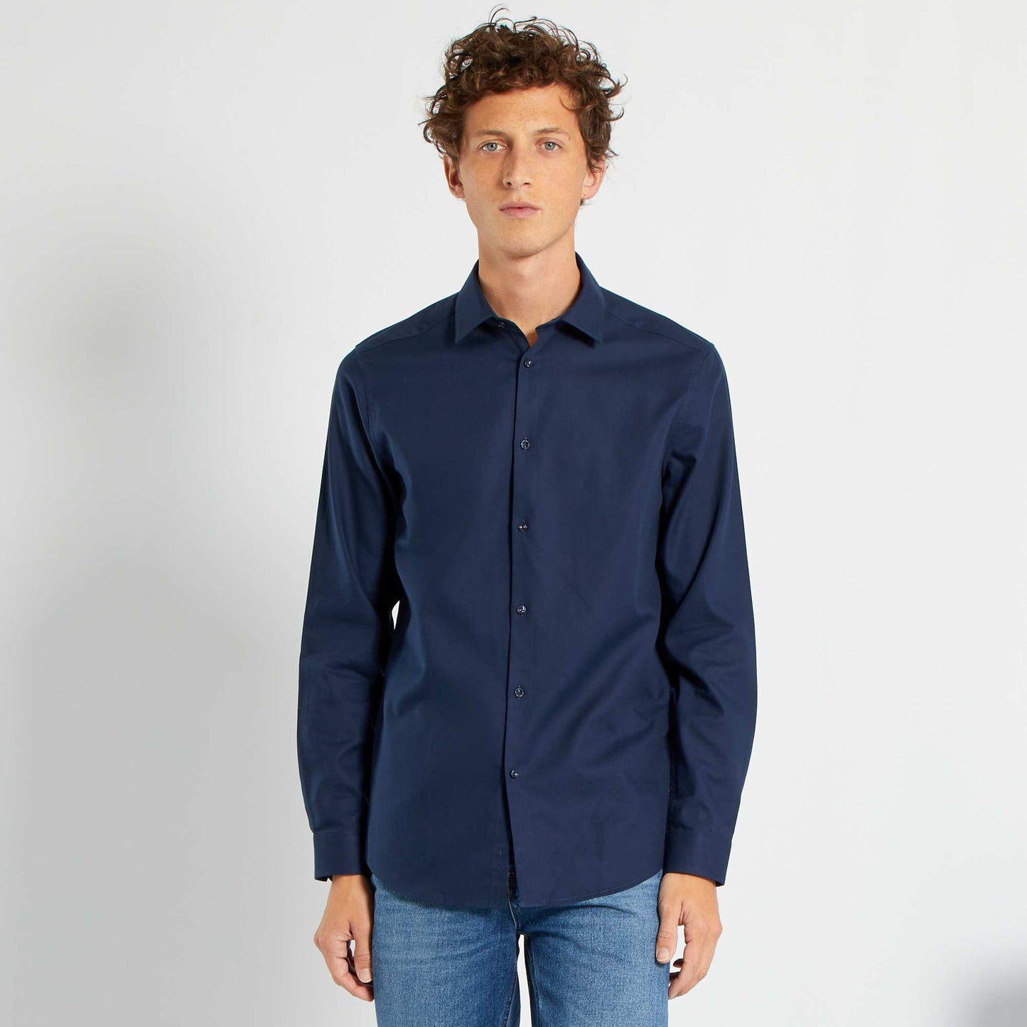 Chemise droite unie bleu noir
