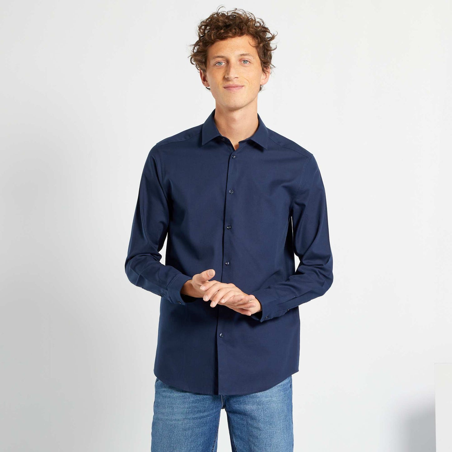 Chemise droite unie bleu noir