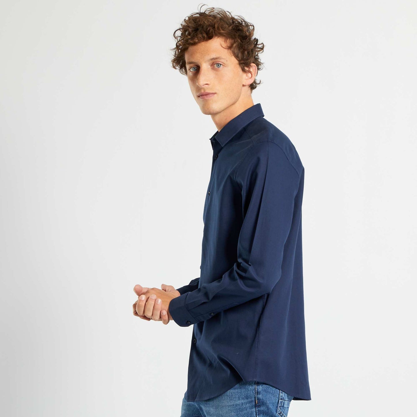 Chemise droite unie bleu noir