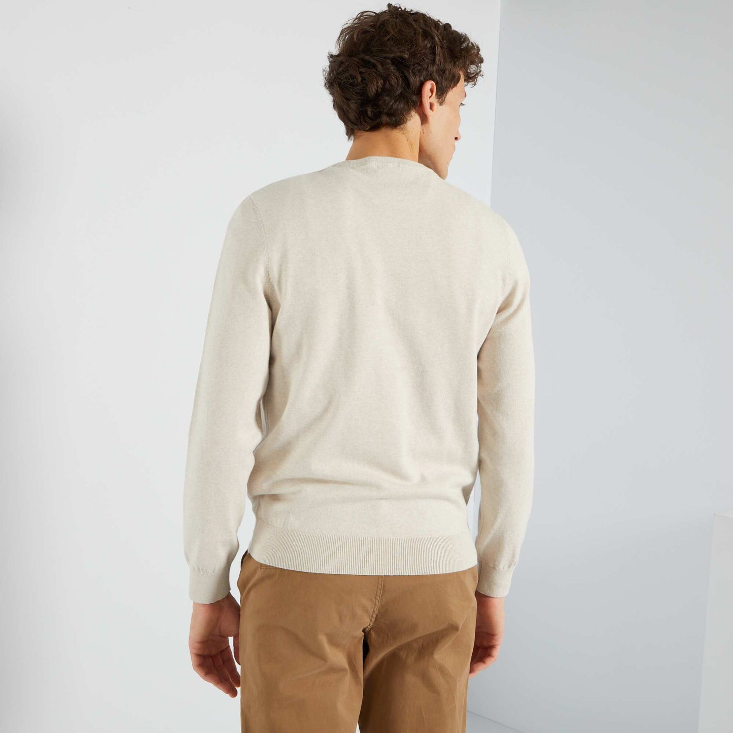 Pull uni à col rond Beige