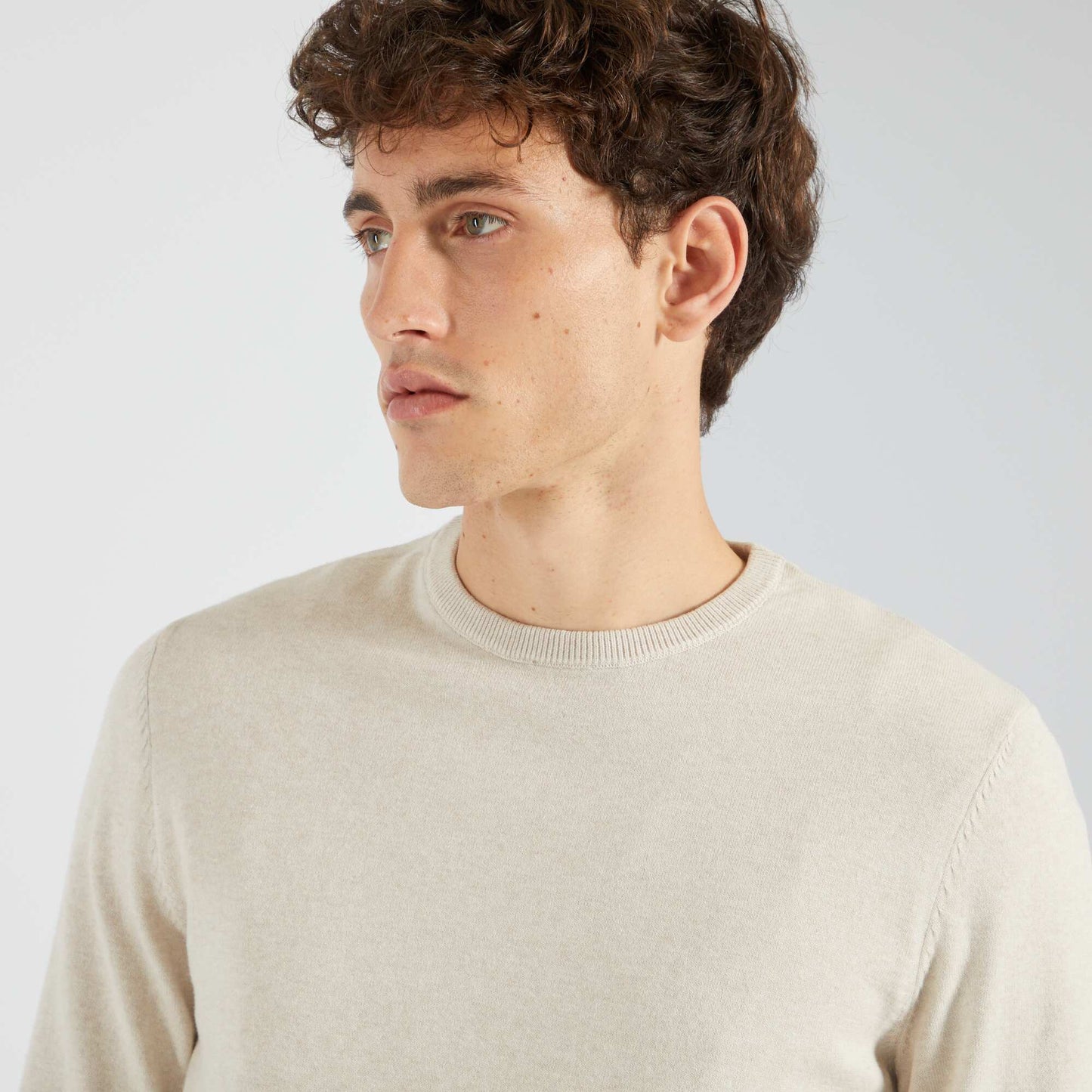 Pull uni à col rond Beige