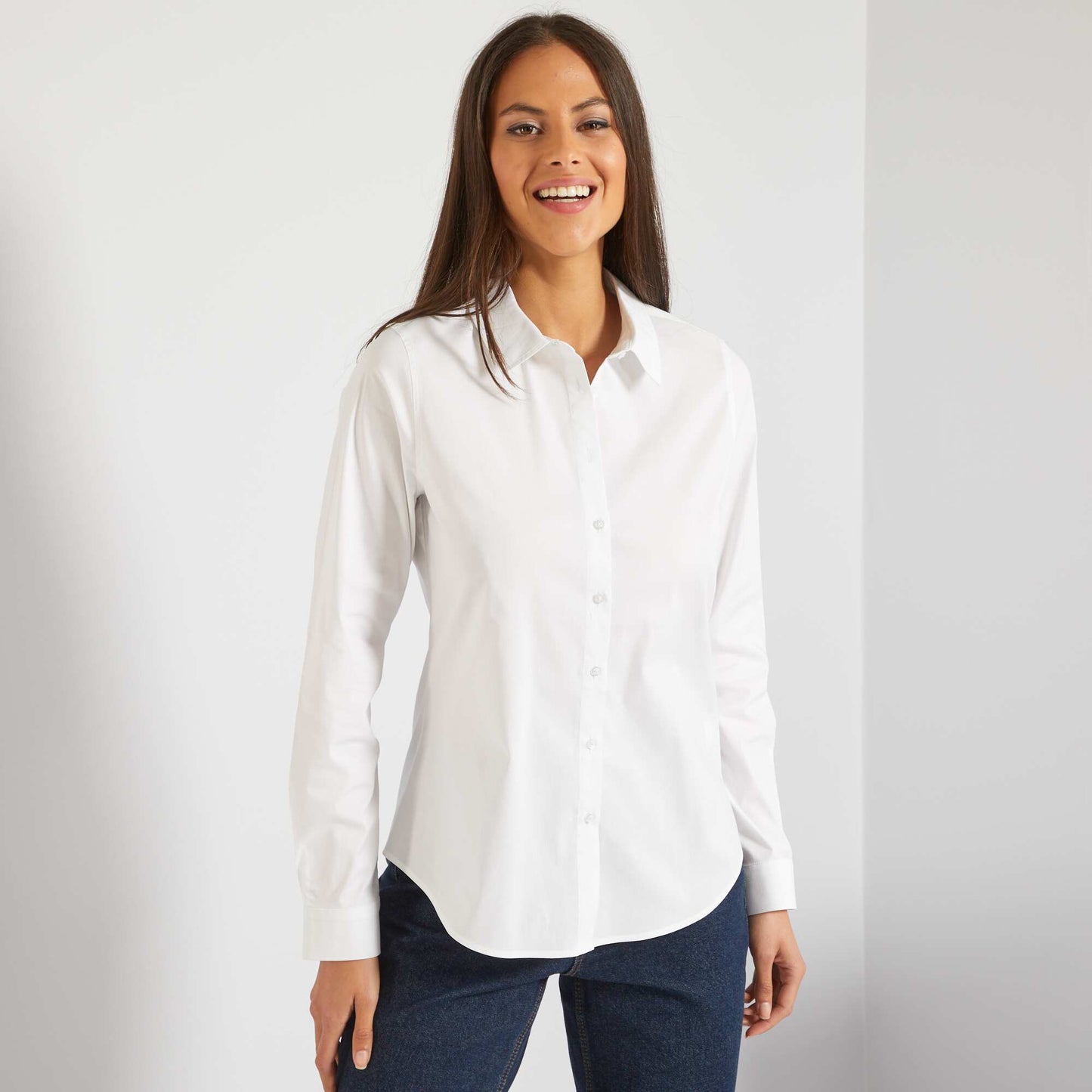 Chemise fittée col italien blanc
