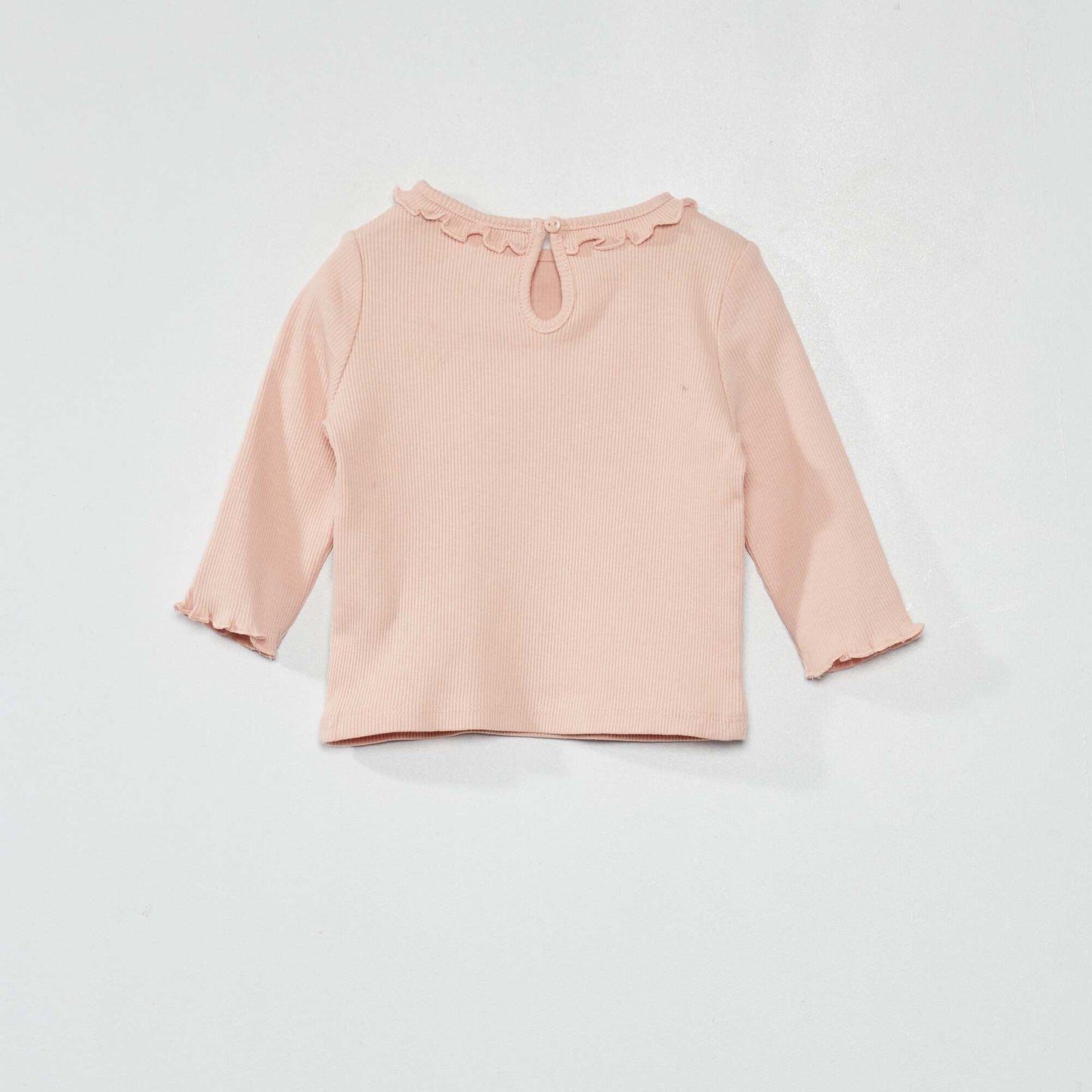 T-shirt en maille côtelée col volanté Rose