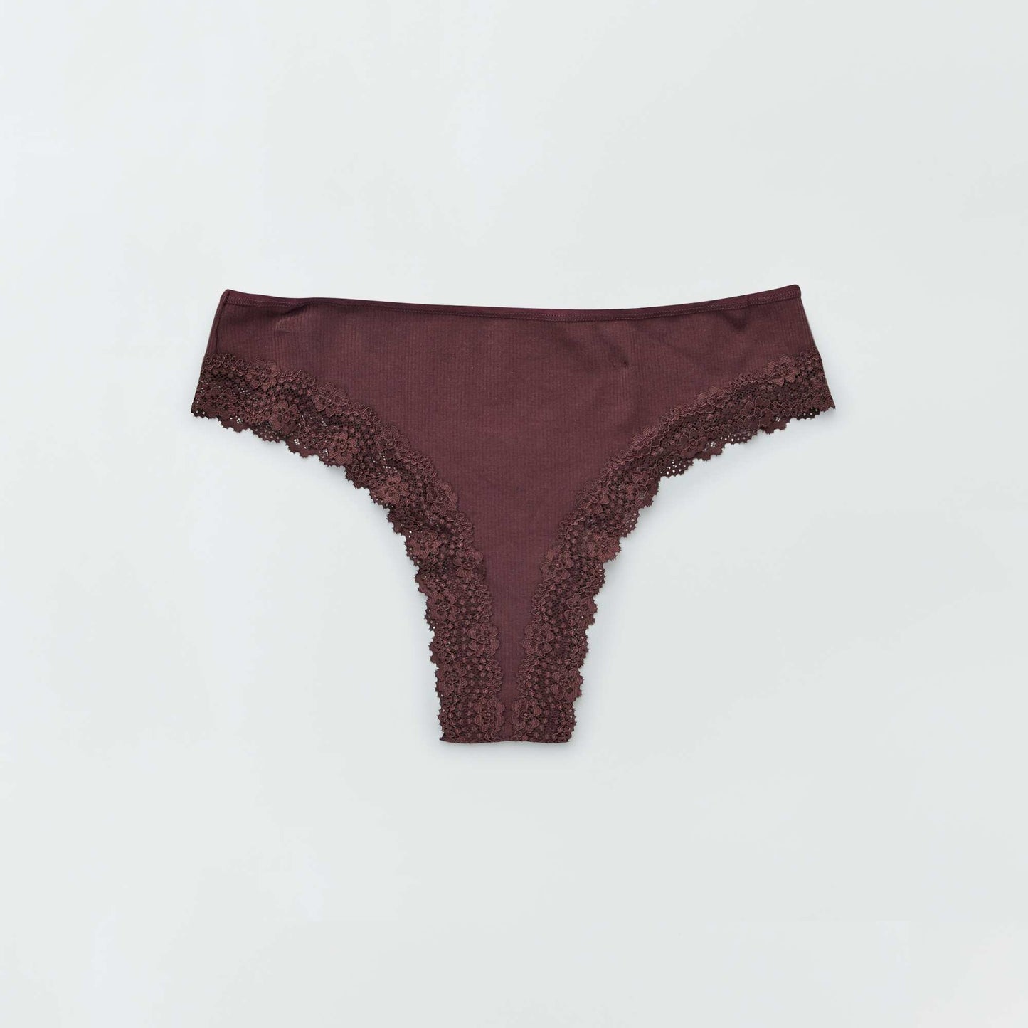 Lot de 3 tangas maille côtelée écru/brun/prune