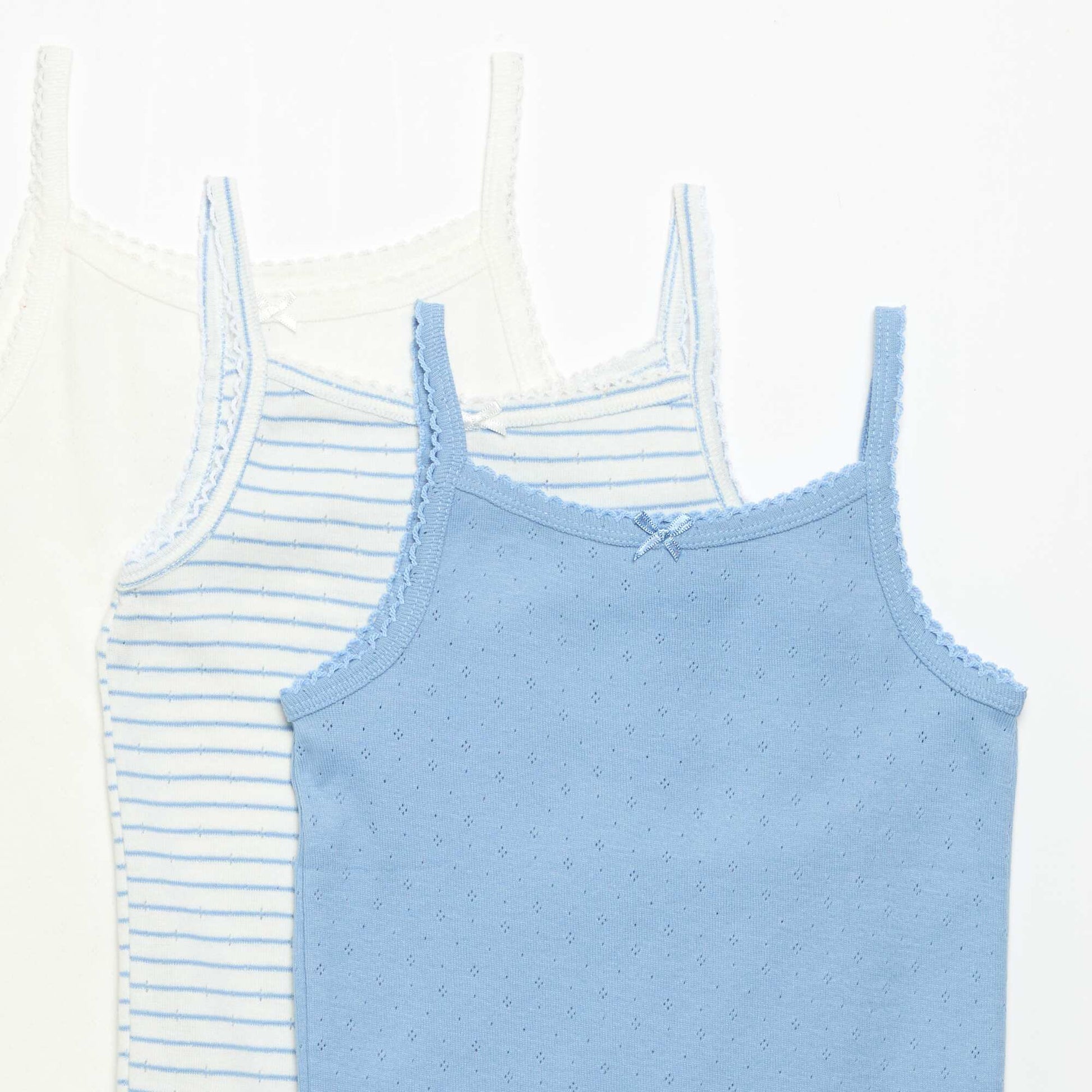 Lot de 3 débardeurs en maille pointelle BLEU