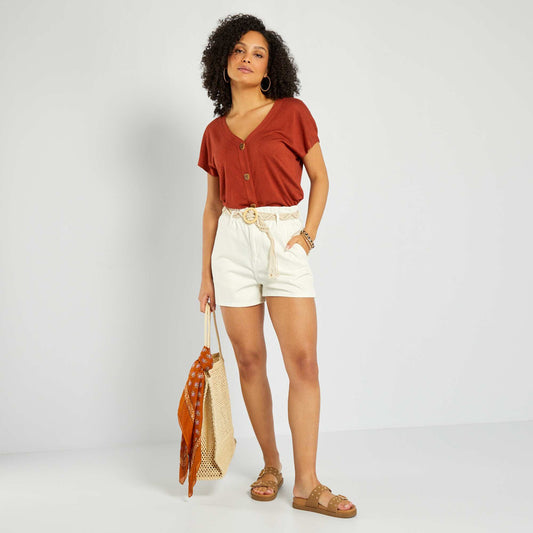 Short en denim paperbag Blanc