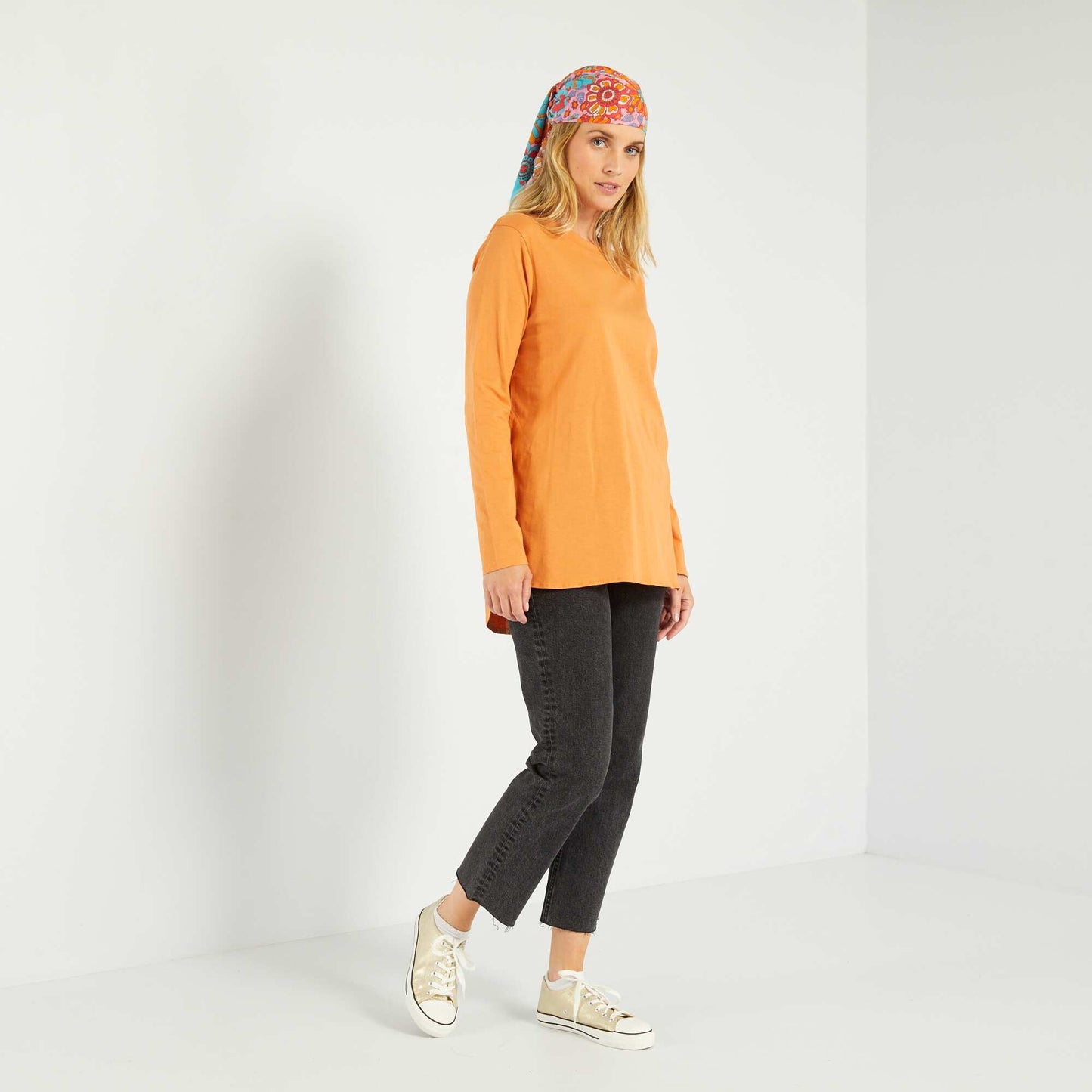 T-shirt long en jersey uni Orange