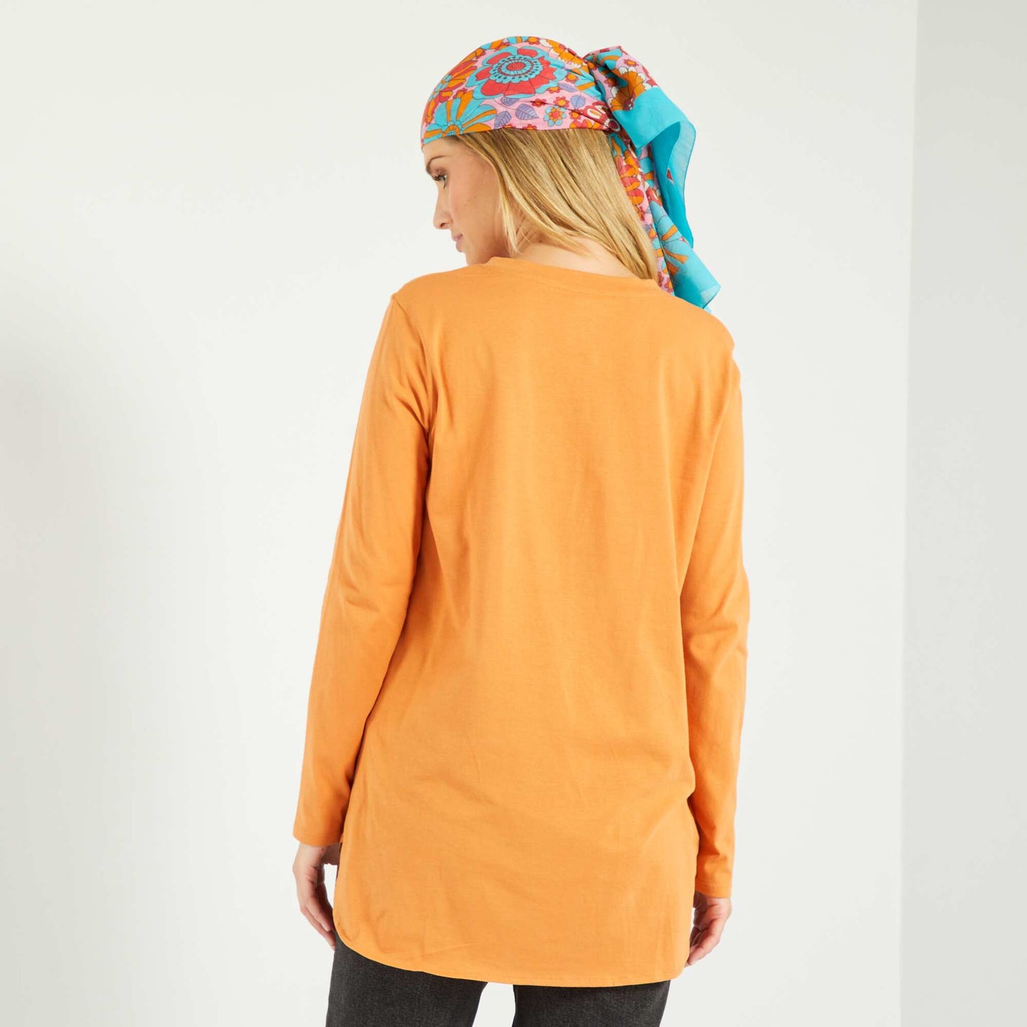 T-shirt long en jersey uni Orange