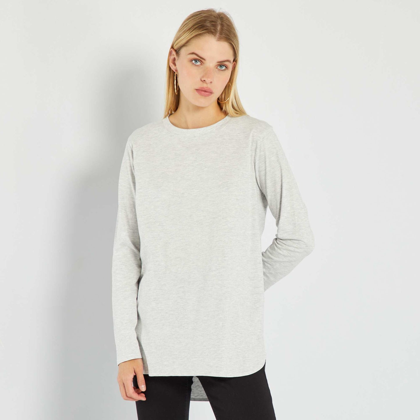 T-shirt long en jersey uni Gris chiné