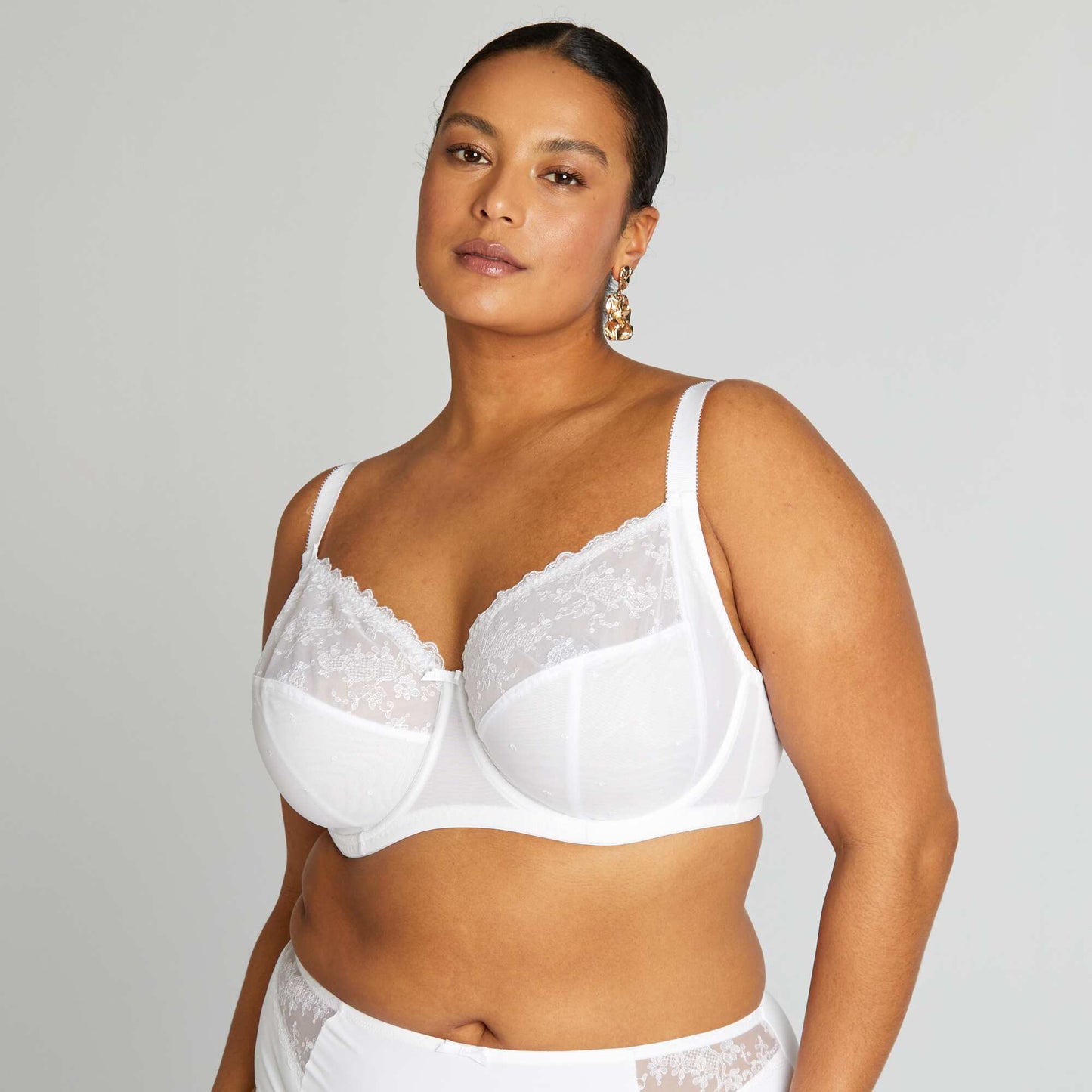 Soutien-gorge en dentelle fleurie bicolore blanc