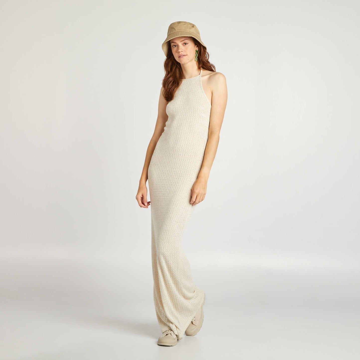 Robe longue en crochet avec lin Beige