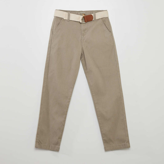 Pantalon chino en twill + ceinture Gris