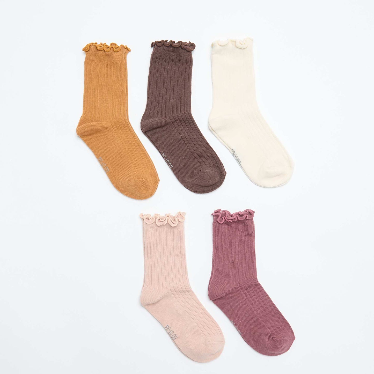 Lot de 5 paires de chaussettes avec bord volanté MARRON