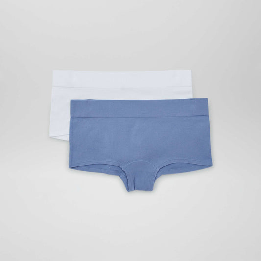 Lot de 2 shorties fines côtes Bleu/blanc