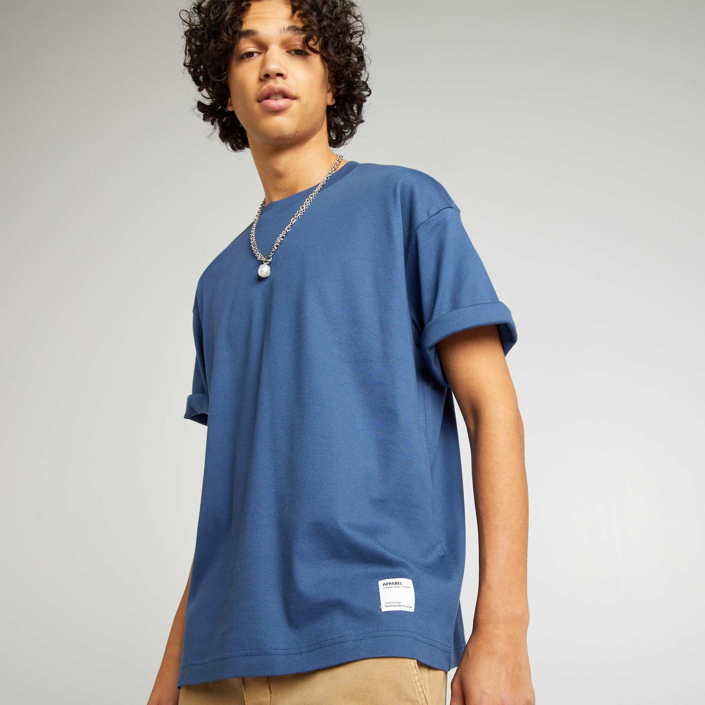 T-shirt col rond en coton BLEU